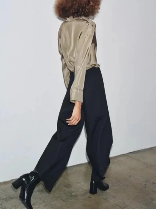 Zara NWT ZW Collection wide leg linen
blend pants with vents black 8092/015 - Picture 5 of 10